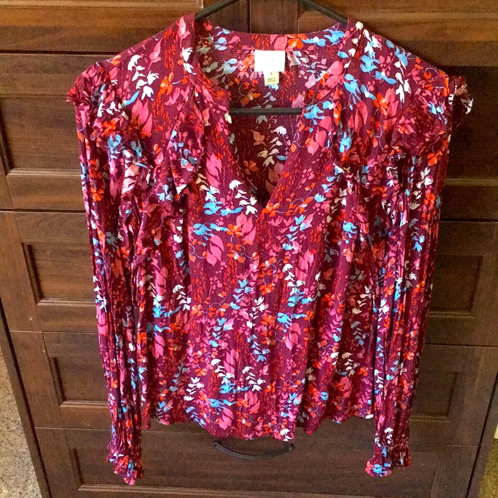 A New Day purple flower long sleeve top